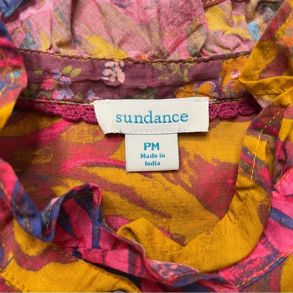 Sundance Multicolored Floral Button Up Ruffle Cotton Blouse SZ Petite M - Picture 7 of 11